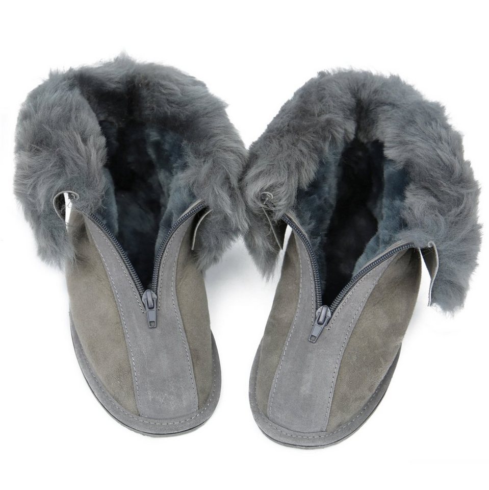 Hollert Hausschuh Lammfell Hausschuhe ALASKA GRAU Hüttenschuhe