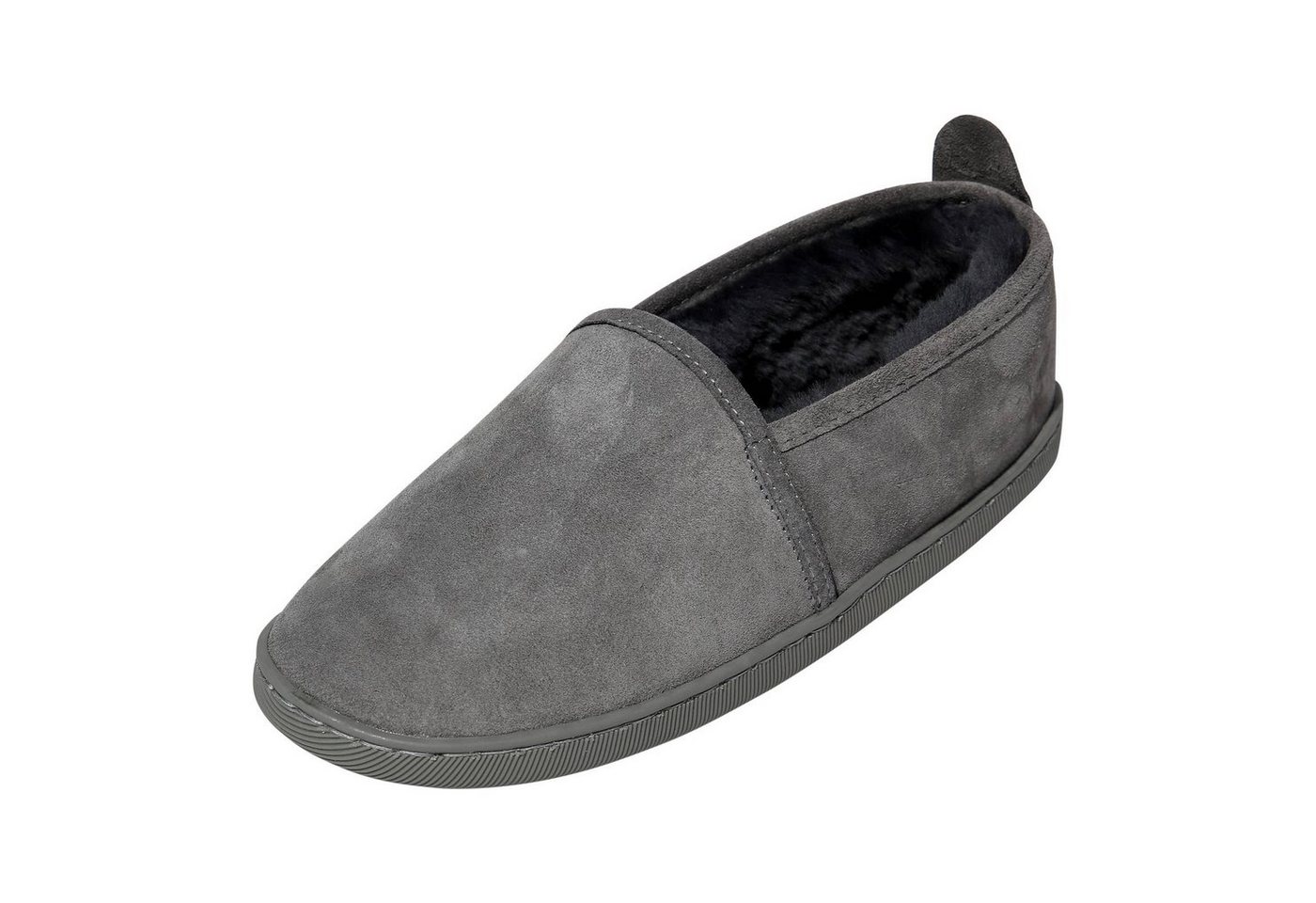 Hollert Hausschuh Unisex Hüttenschuhe Hubert gefüttert Echtleder Merino Schaffell (grau)