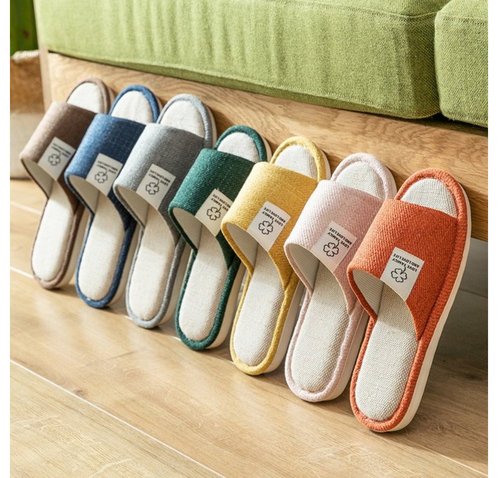 Home & Joy Verona Hausschuh (1 Paar, aus Baumwolle & Leinen, rutschfest, atmungsaktiv, bequem, weich) leichte Gäste-Hausschuhe, Latschen, Pantoffeln, Schlappen, Pantoletten