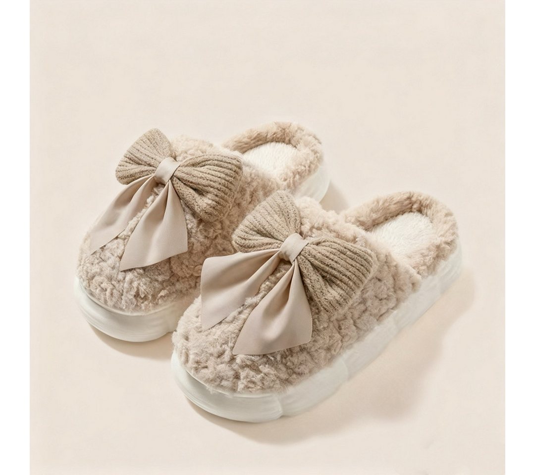 HoyoLee Handels GmbH Damen Plüsch-Pantoffeln Winter mit Schleife Hausschuhe Warm Slipper