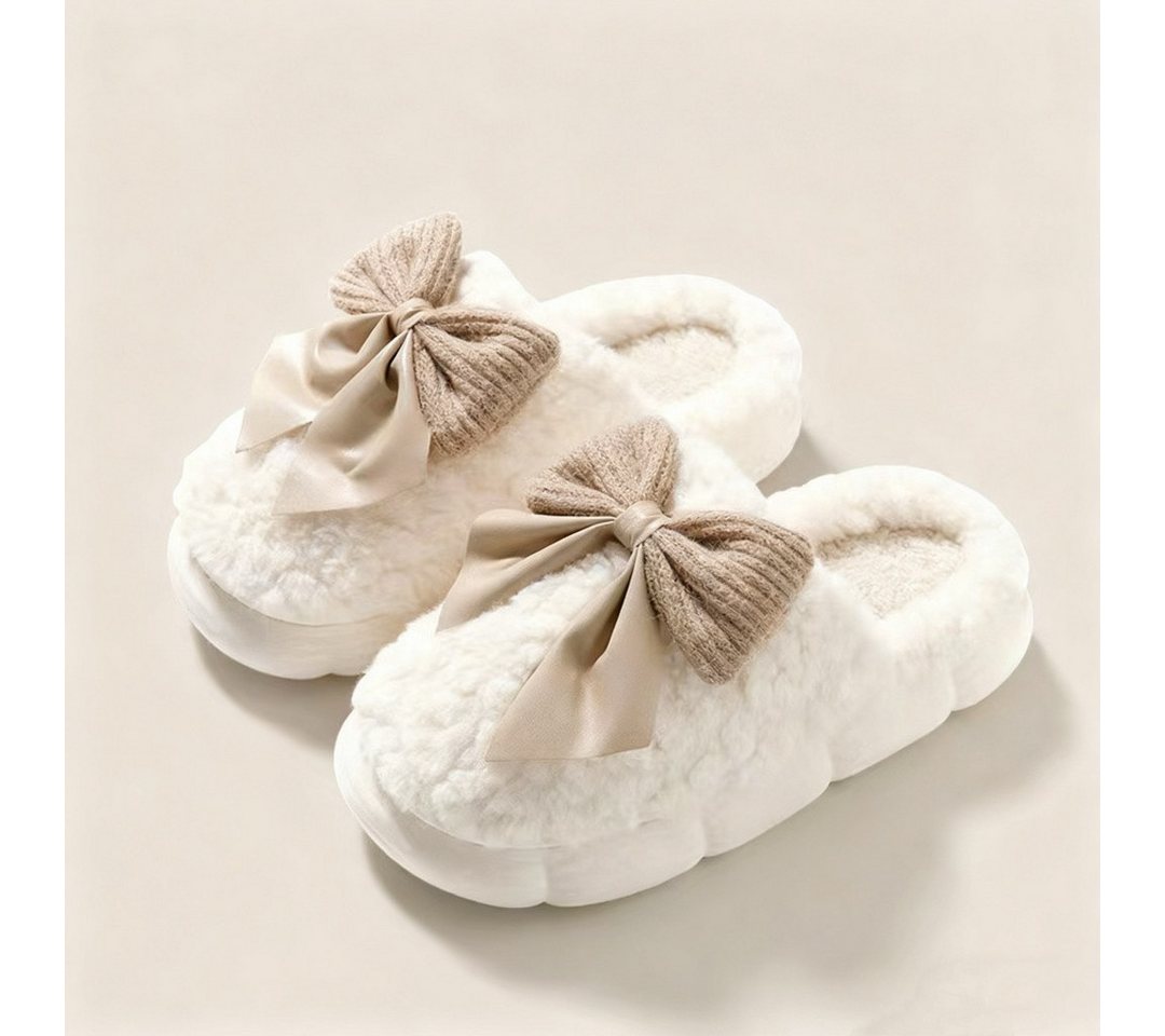 HoyoLee Handels GmbH Damen Plüsch-Pantoffeln Winter mit Schleife Hausschuhe Warm Slipper
