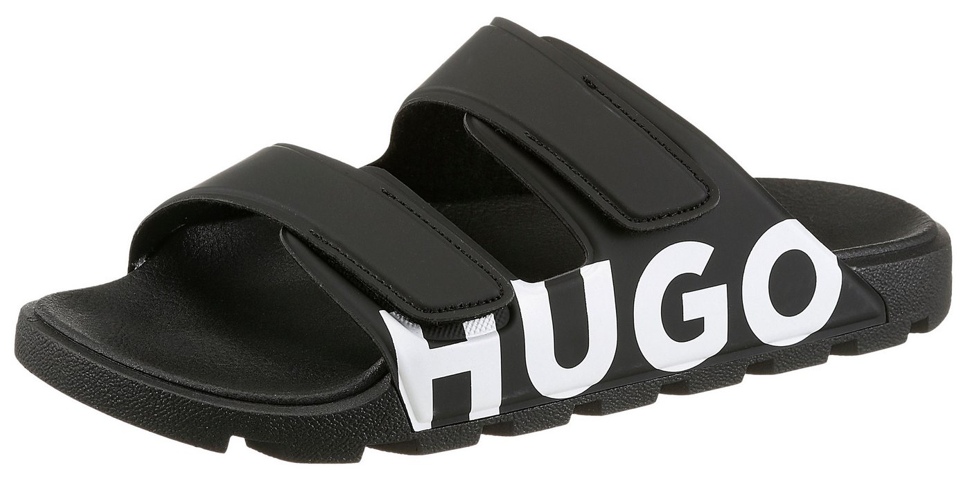 HUGO Evander_Sand Pantolette Logo Sandale, Sommerschuh, Strandschuh mit zwei Klettverschluss-Riemen