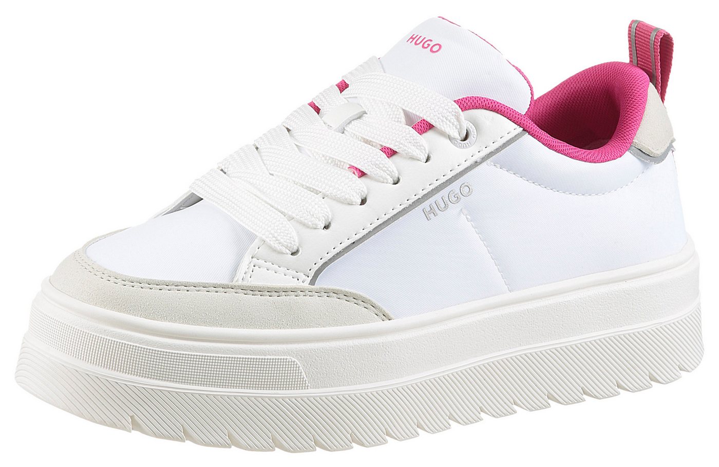 HUGO Lyssa_Tenn Plateausneaker Schnürschuh, Halbschuh, Freizeitsneaker mit Kontrastbesatz