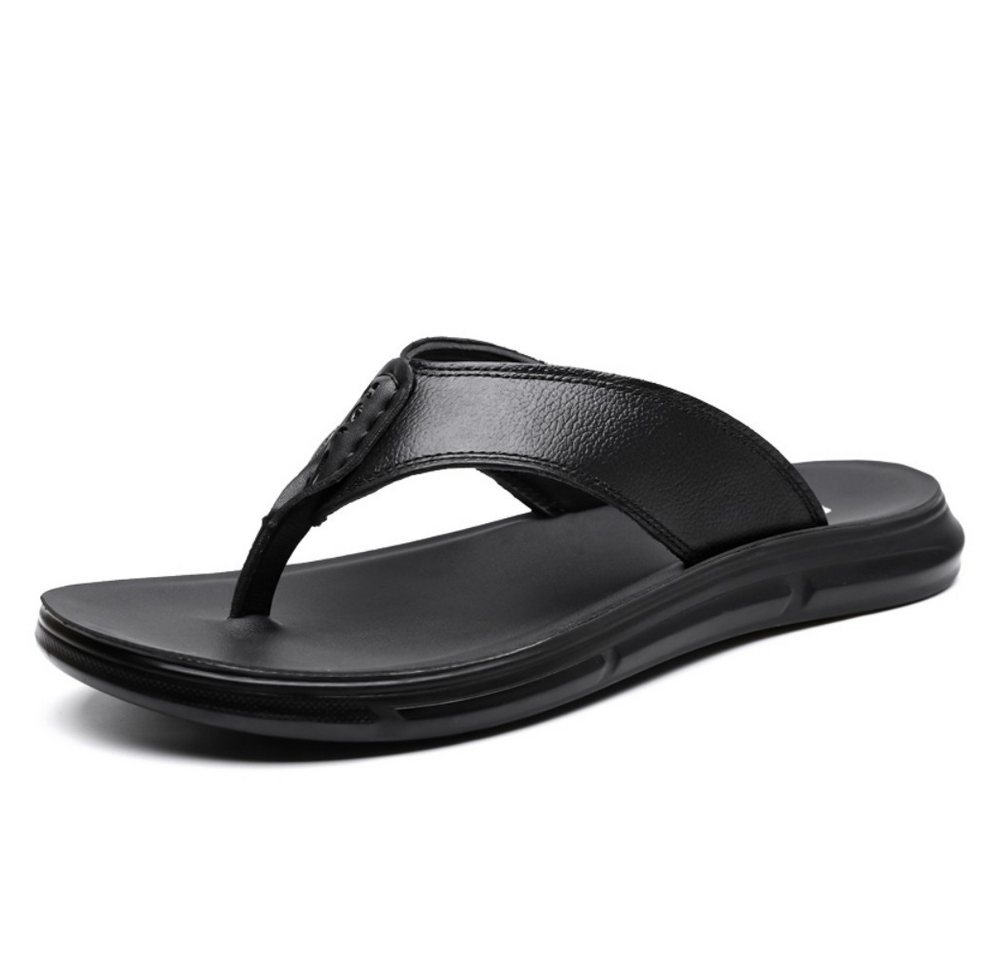 HUSK'SWARE Badepantolette (Herren Flip-Flops aus echtem Leder – Komfortabel) Leicht & Vielseitig für Alltag, Freizeit und Urlaub (schwarz)