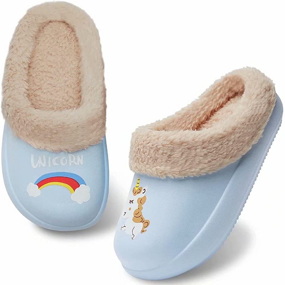 IceUnicorn Kinderhausschuhe für drinnen &draußen ideal für Freizeit, Garten& Kita Plüsch Hausschuhe (Kinderhausschuhe-Set, 1 Paar Kinder Clogs Hausschuhe) Warmes Futter