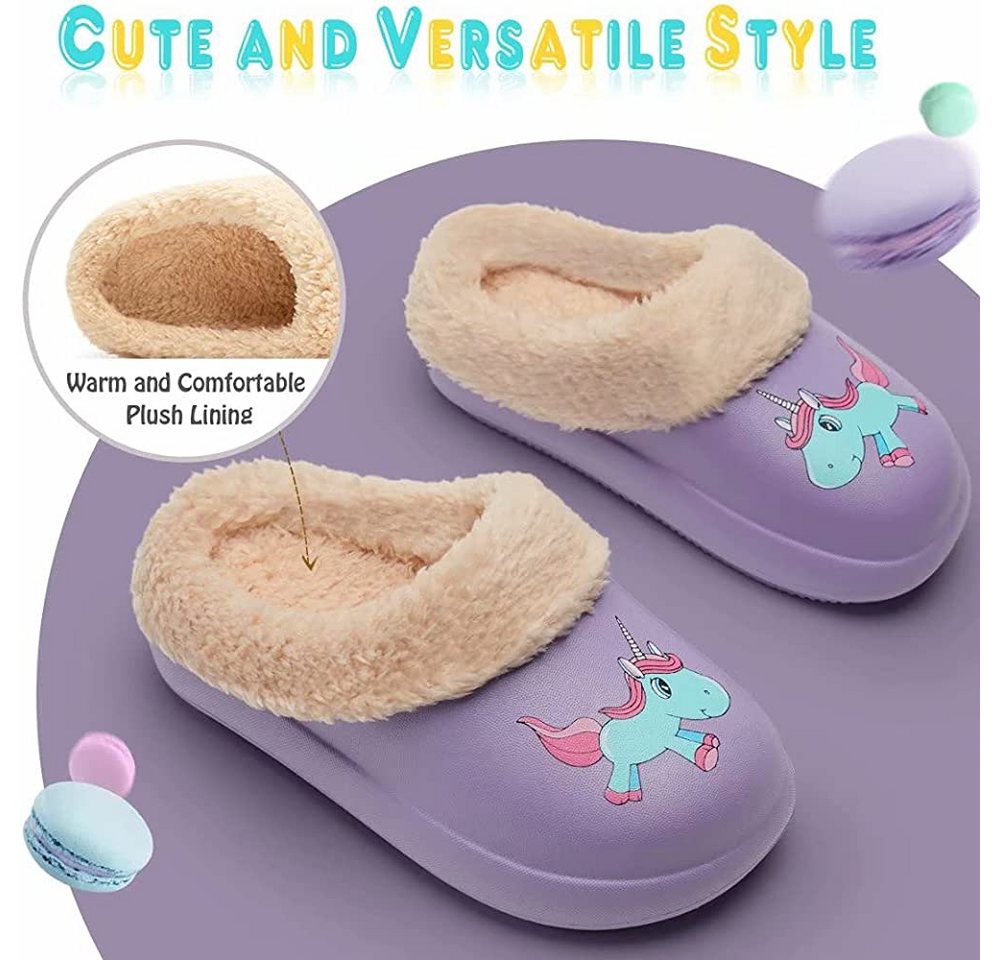 IceUnicorn Kinderhausschuhe für drinnen &draußen ideal für Freizeit, Garten& Kita Plüsch Hausschuhe (Kinderhausschuhe-Set, 1 Paar Kinder Clogs Hausschuhe) Warmes Futter