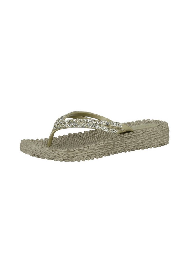 Ilse Jacobsen CHEERFUL15 Zehentrenner Leicht & flexibel, modische Plateausohle, Massageeffekt, mit Glitzer (platin)