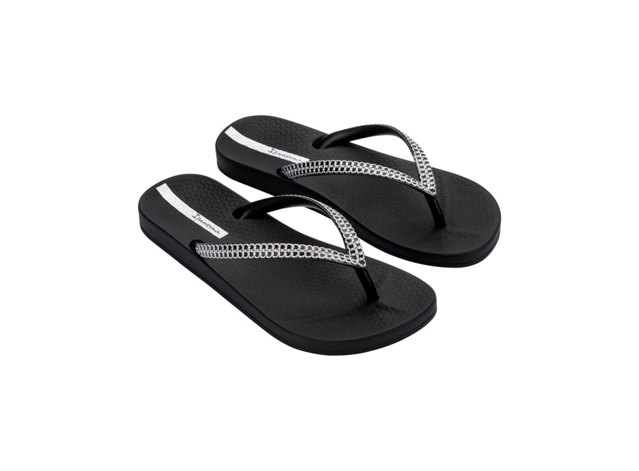 Ipanema MESH X FEM Zehentrenner für Alltag, ohne Verschluss, sportlicher Stil, mit Gummilaufsohle (schwarz/silber)