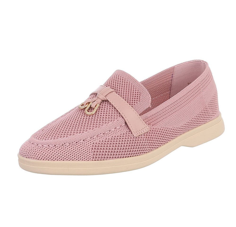 Ital-Design Atmungsaktive Loafers für Damen mit eleganter Schnalle Slipper (91116811) Blockabsatz Mokassins in Altrosa