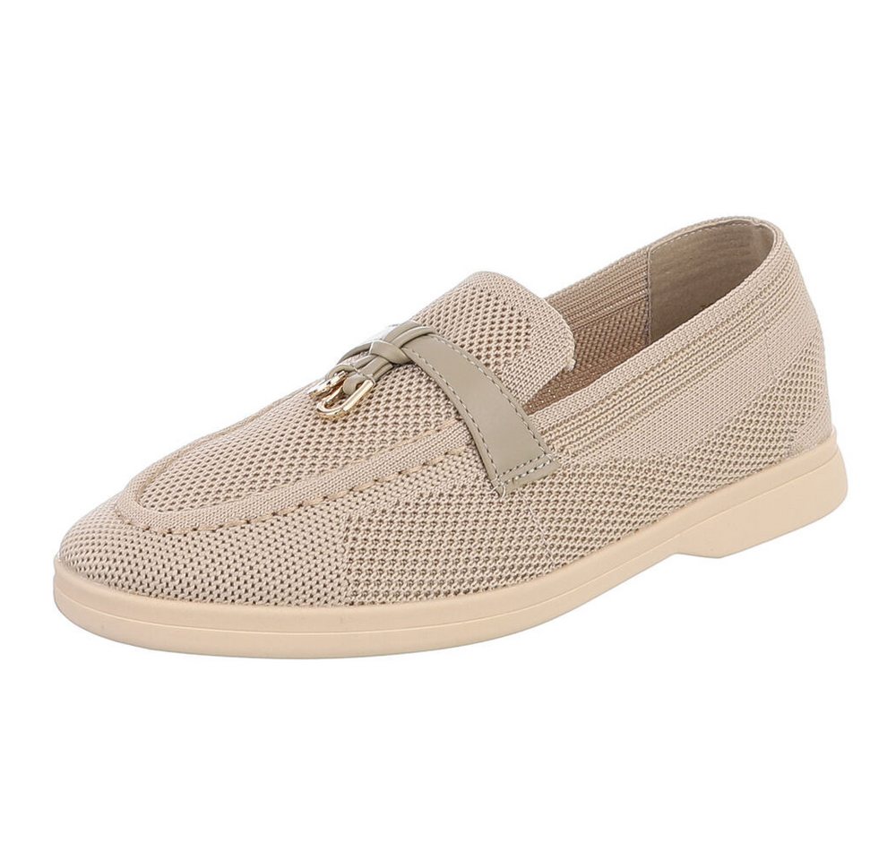 Ital-Design Atmungsaktive Loafers für Damen mit eleganter Schnalle Slipper (91116821) Blockabsatz Mokassins in Hellbraun