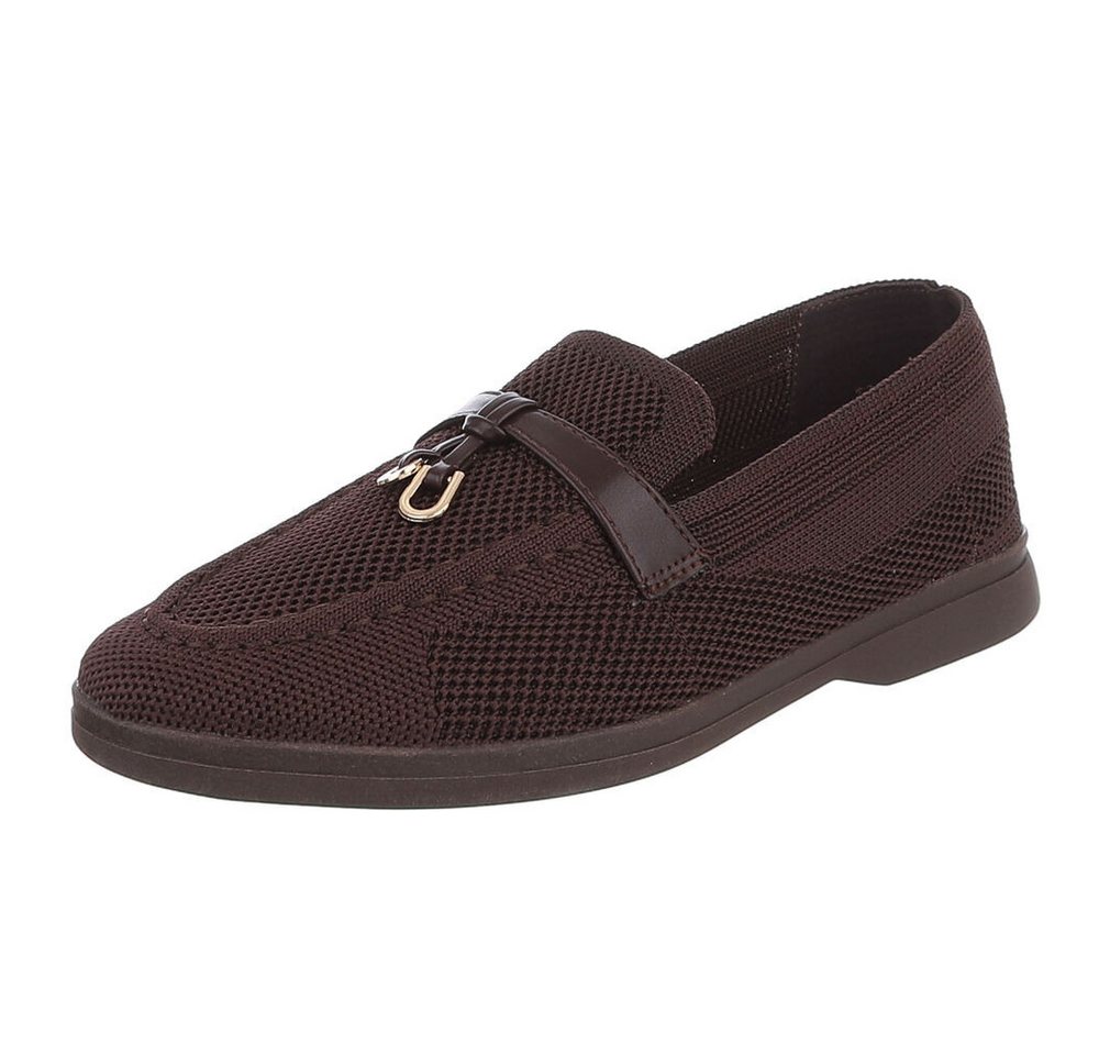 Ital-Design Atmungsaktive Loafers für Damen mit eleganter Schnalle Slipper (91116823) Blockabsatz Mokassins in Braun