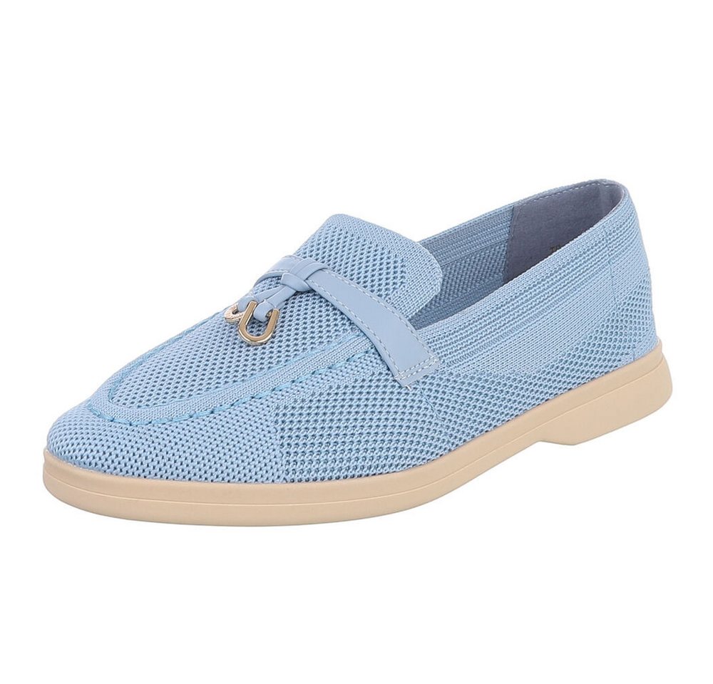 Ital-Design Atmungsaktive Loafers für Damen mit eleganter Schnalle Slipper (91116828) Blockabsatz Mokassins in Hellblau