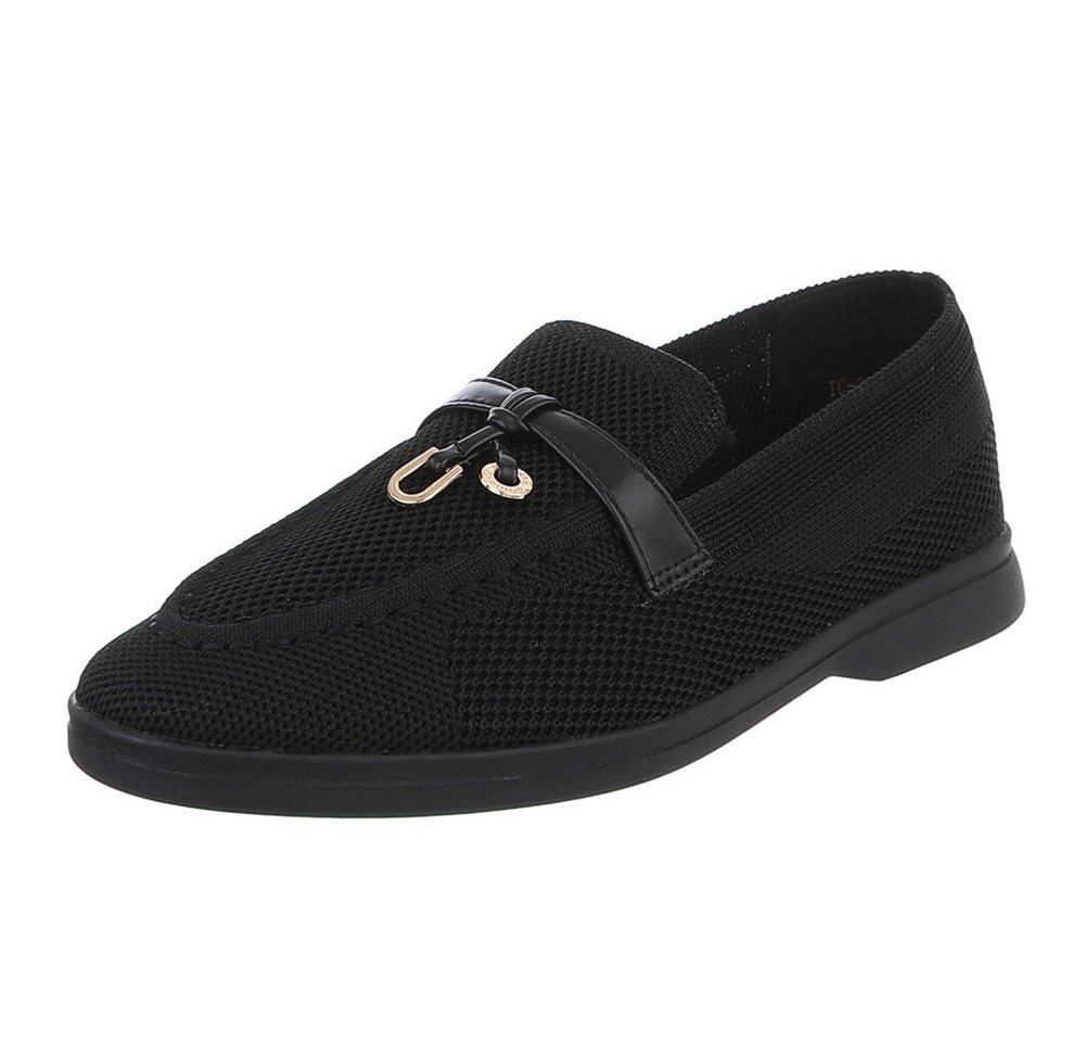 Ital-Design Atmungsaktive Loafers für Damen mit eleganter Schnalle Slipper (91116836) Blockabsatz Mokassins in Schwarz