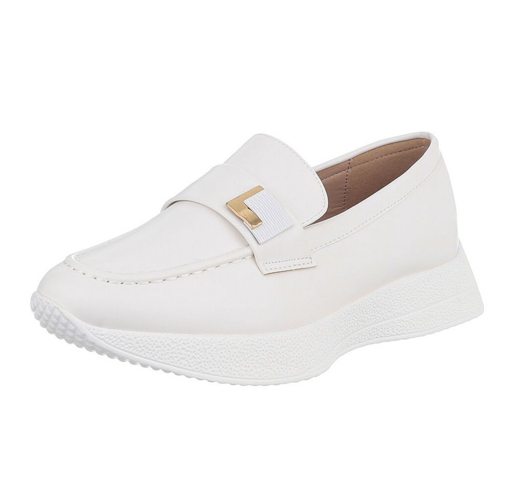 Ital-Design Atmungsaktive Plattformsandale für Damen im Alltag Slipper (89852506) Keilabsatz/Wedge Mokassins in Weiß
