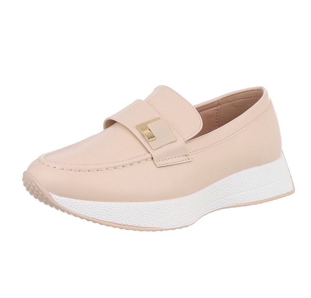Ital-Design Atmungsaktive Plattformsandale für Damen im Alltag Slipper (89852515) Keilabsatz/Wedge Mokassins in Beige