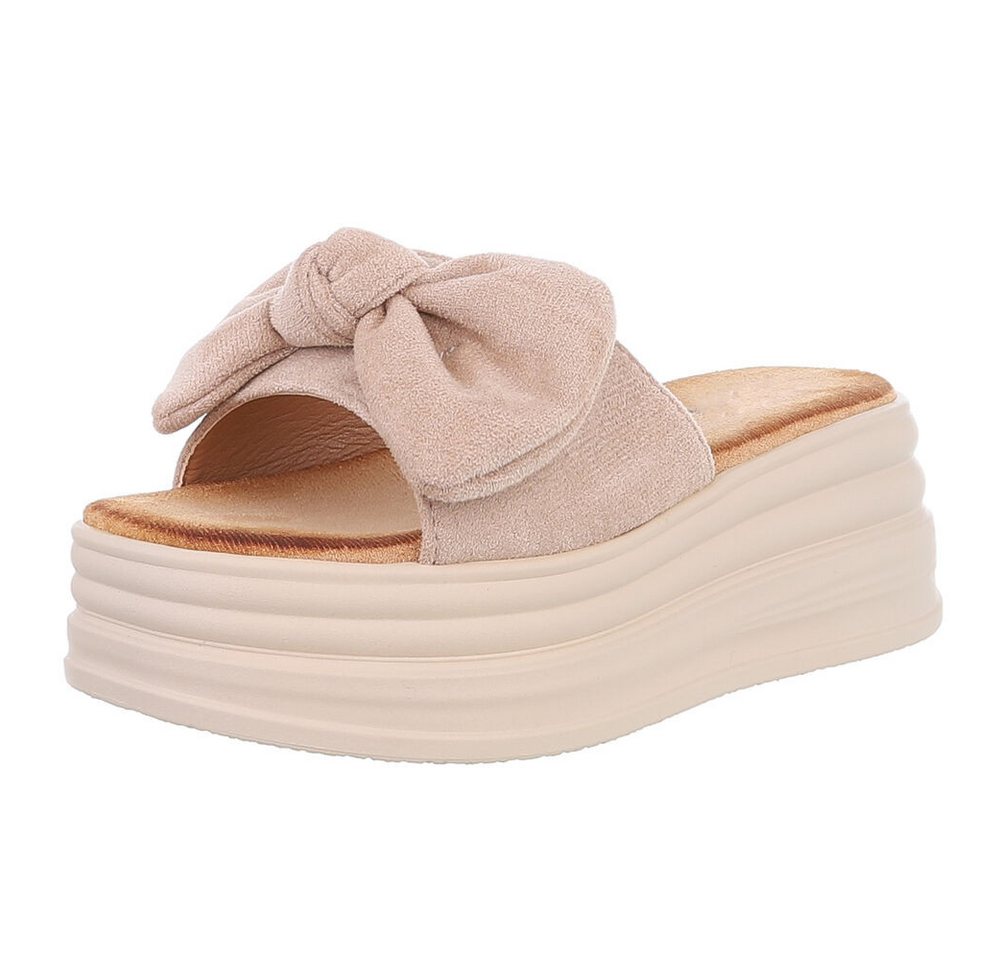 Ital-Design Beige Plateau-Sandalen mit Schleife für Damen Plateausandaletten (89372531) Keilabsatz/Wedge Keilsandaletten in Hellbraun