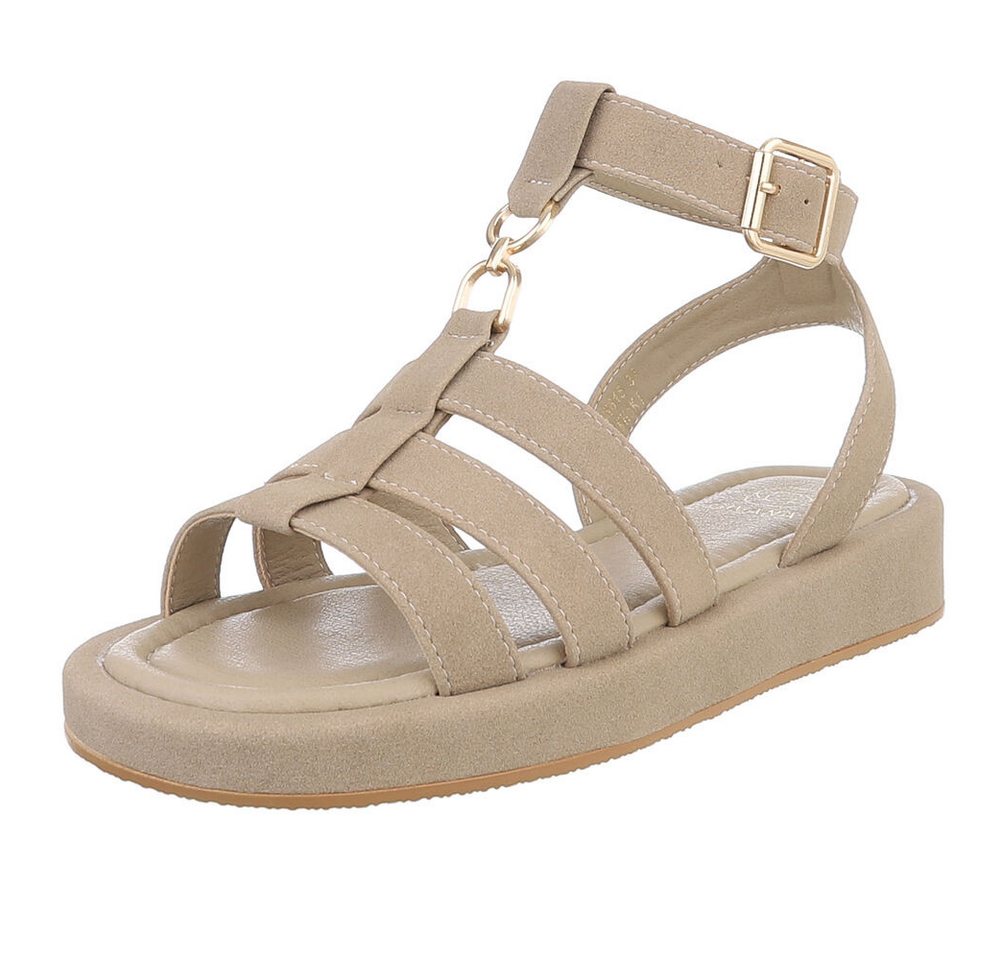 Ital-Design Beige Sandalen mit verstellbaren Riemen für Damen Riemchensandalette (89372485) Keilabsatz/Wedge Riemchensandalen in Hellbraun