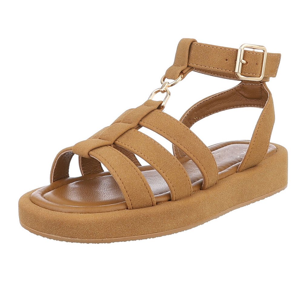 Ital-Design Beige Sandalen mit verstellbaren Riemen für Damen Riemchensandalette (89372493) Keilabsatz/Wedge Riemchensandalen in Camel