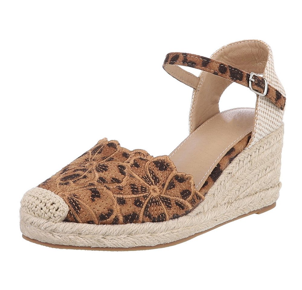 Ital-Design Beige Wedges mit Blumenstickerei – Sommerliche Eleganz Schnürpumps (89372880) Keilabsatz/Wedge Pumps in Braun