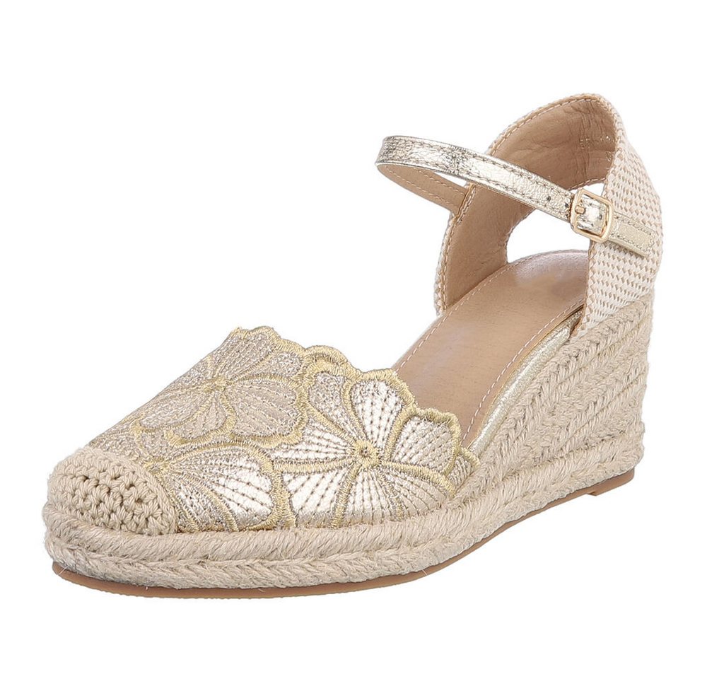Ital-Design Beige Wedges mit Blumenstickerei – Sommerliche Eleganz Schnürpumps (89372883) Keilabsatz/Wedge Pumps in Gold