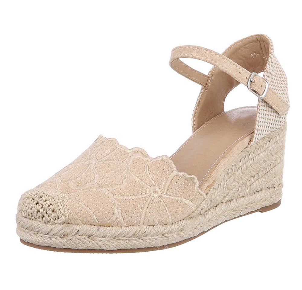 Ital-Design Beige Wedges mit Blumenstickerei – Sommerliche Eleganz Schnürpumps (89372901) Keilabsatz/Wedge Pumps in Beige