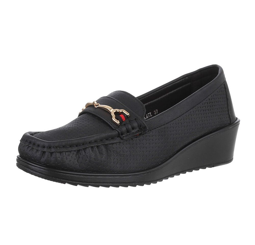 Ital-Design Bequeme Ballerinas mit elegantem Design für jeden Anlass Slipper (89092050) Keilabsatz/Wedge Mokassins in Schwarz