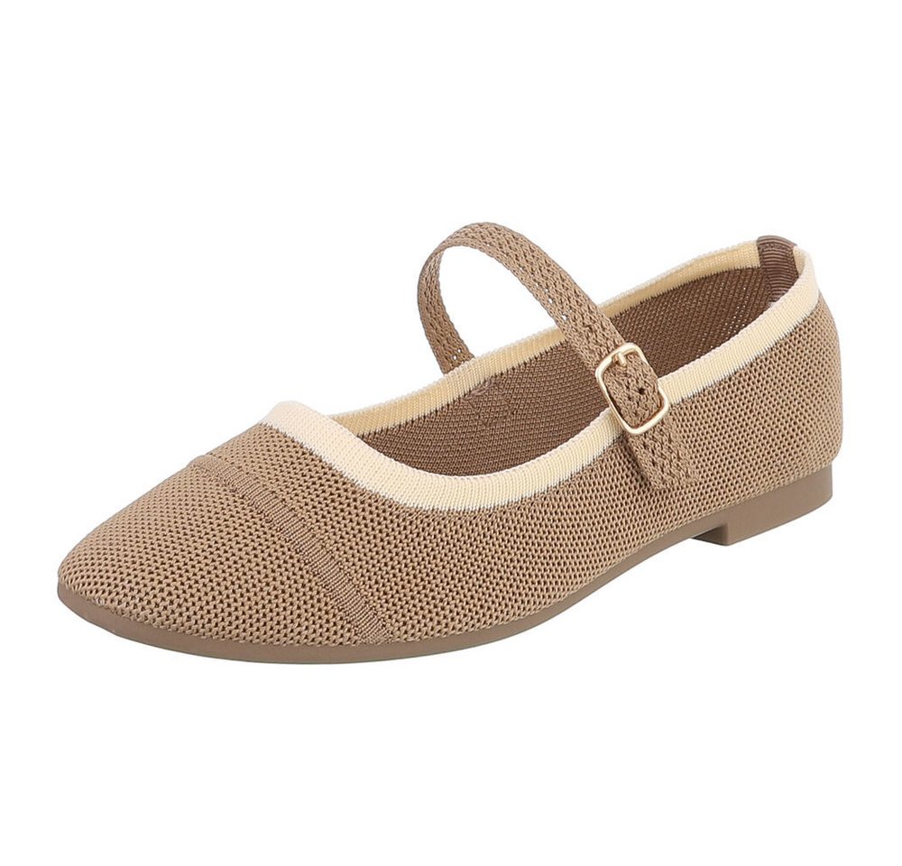 Ital-Design Bequeme Ballerinas mit Riemenverschluss für Damen Schnürpumps (91512219) Blockabsatz Riemchenballerinas in Hellbraun