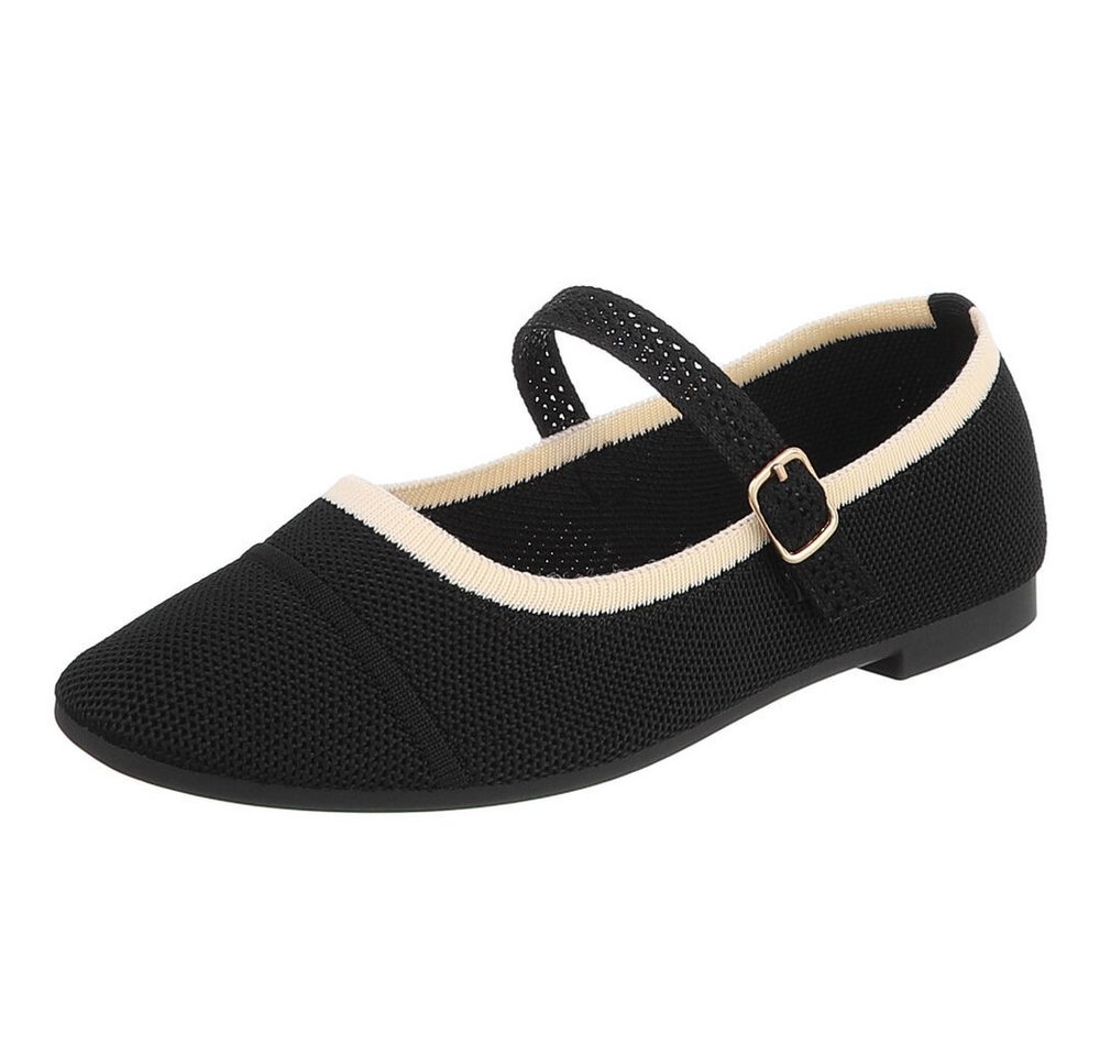 Ital-Design Bequeme Ballerinas mit Riemenverschluss für Damen Schnürpumps (91512225) Blockabsatz Riemchenballerinas in Schwarz
