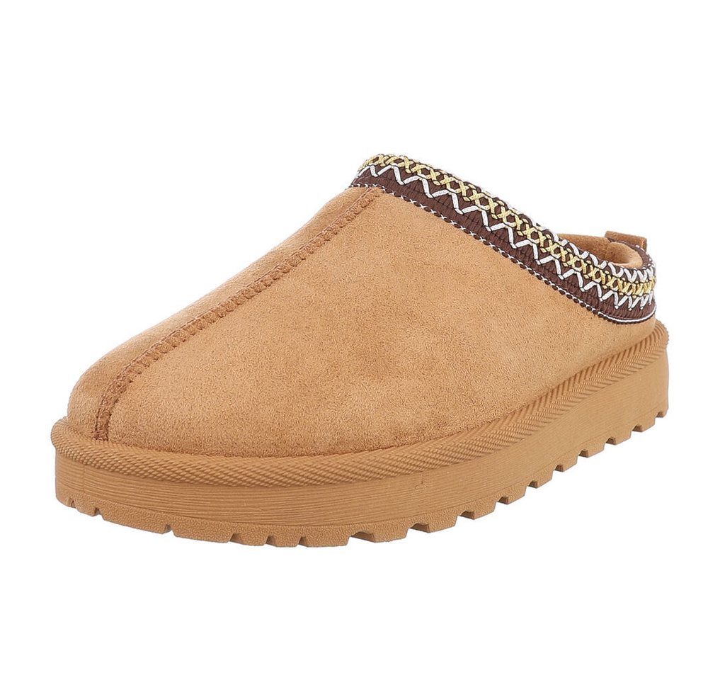 Ital-Design Bequeme Clogs für Damen mit dekorativen Details Snowboots (90457954) Flach Flache Stiefeletten in Camel