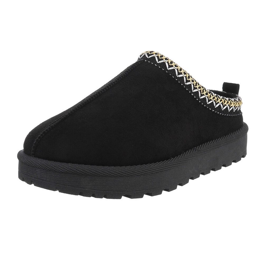 Ital-Design Bequeme Clogs für Damen mit dekorativen Details Snowboots (90457968) Flach Flache Stiefeletten in Schwarz