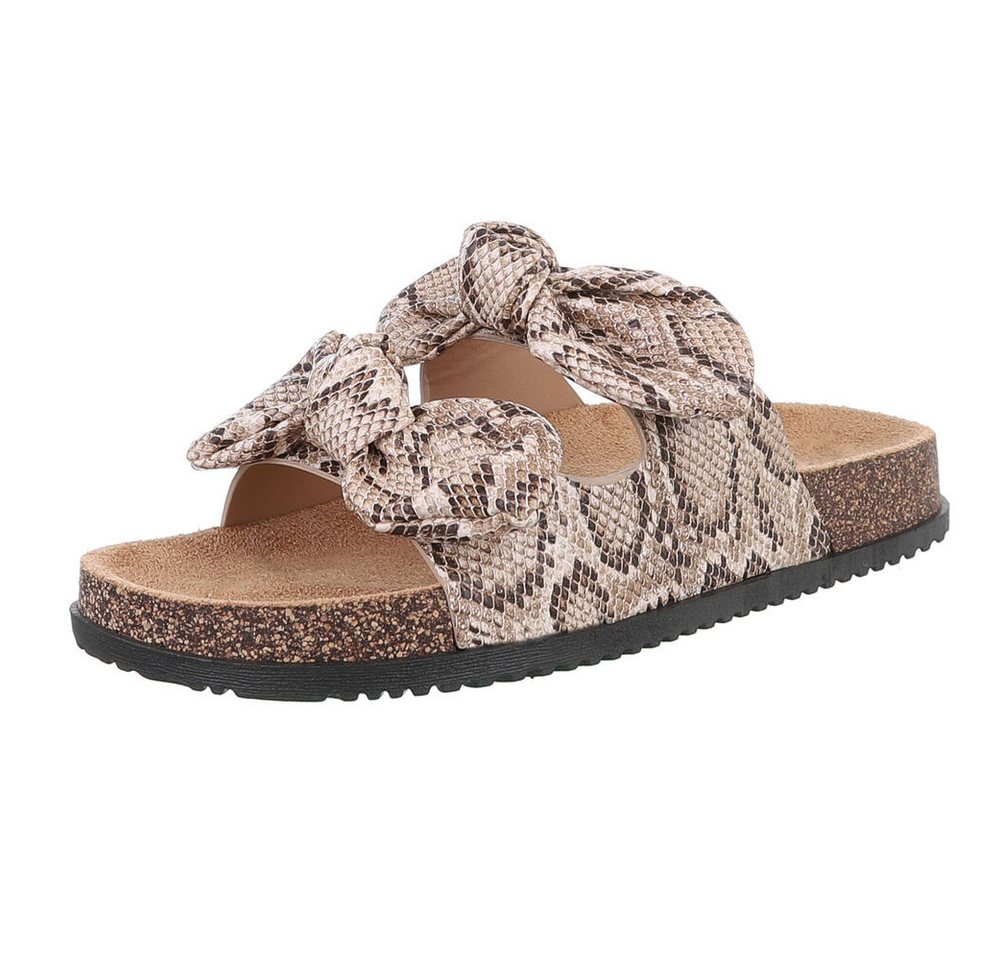 Ital-Design Bequeme Damen-Sandalen mit Bändern für den Sommer Pantolette (89368662) Flach Pantoletten in Beige