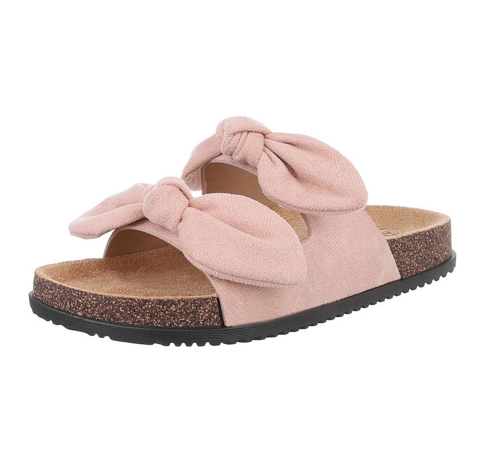 Ital-Design Bequeme Damen-Sandalen mit Bändern für den Sommer Pantolette (89368669) Flach Pantoletten in Hellrosa