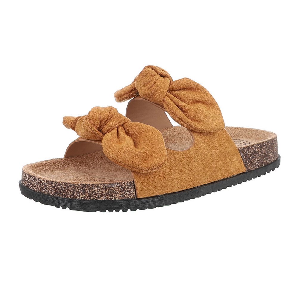 Ital-Design Bequeme Damen-Sandalen mit Bändern für den Sommer Pantolette (89368689) Flach Pantoletten in Camel