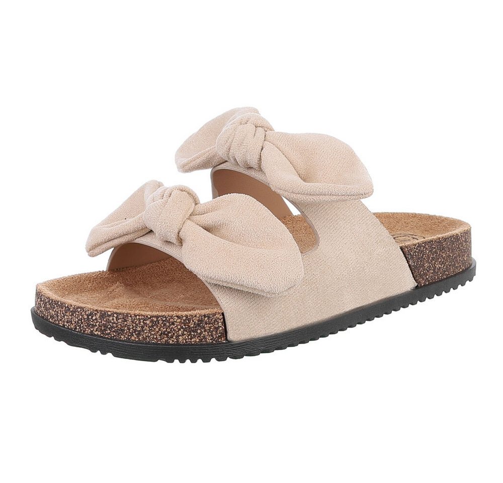 Ital-Design Bequeme Damen-Sandalen mit Bändern für den Sommer Pantolette (89368704) Flach Pantoletten in Beige