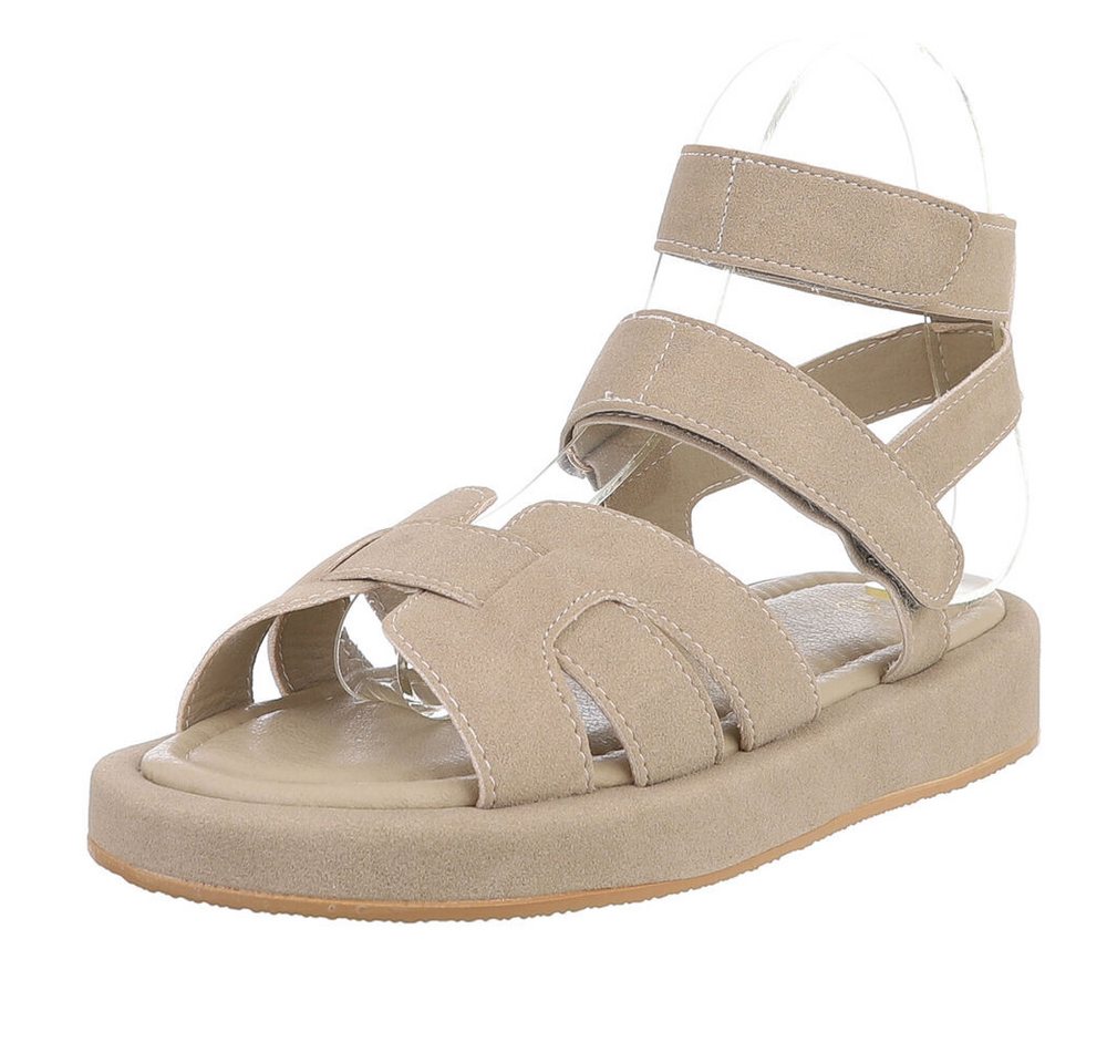 Ital-Design Bequeme Damen-Sandalen mit breiten Riemen für den Sommer Riemchensandalette (89372456) Keilabsatz/Wedge Riemchensandalen in Hellbraun