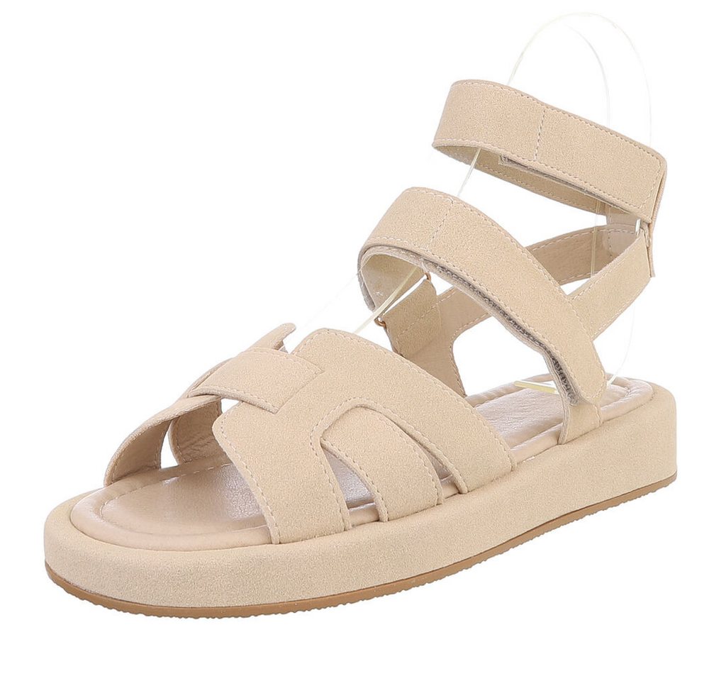 Ital-Design Bequeme Damen-Sandalen mit breiten Riemen für den Sommer Riemchensandalette (89372478) Keilabsatz/Wedge Riemchensandalen in Beige