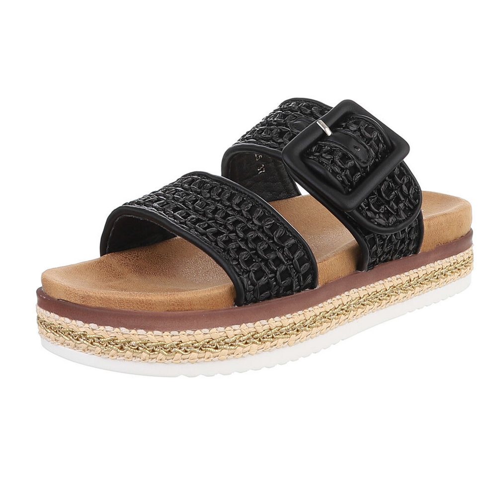 Ital-Design Bequeme Damen-Sandalen mit geflochtener Oberflächenstruktur Plateausandaletten (89542883) Flach Pantoletten in Schwarz