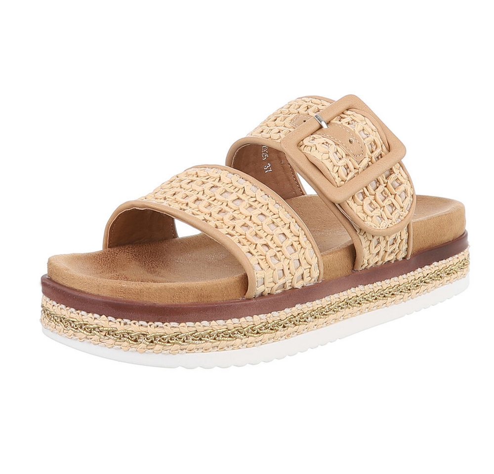 Ital-Design Bequeme Damen-Sandalen mit geflochtener Oberflächenstruktur Plateausandaletten (89542890) Flach Pantoletten in Beige