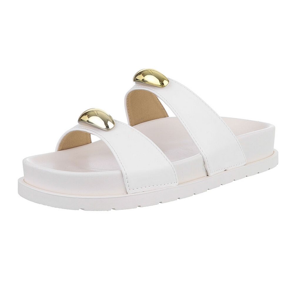 Ital-Design Bequeme Damen-Sandalen mit goldenen Details – Beige Pantolette (89368710) Flach Pantoletten in Weiß