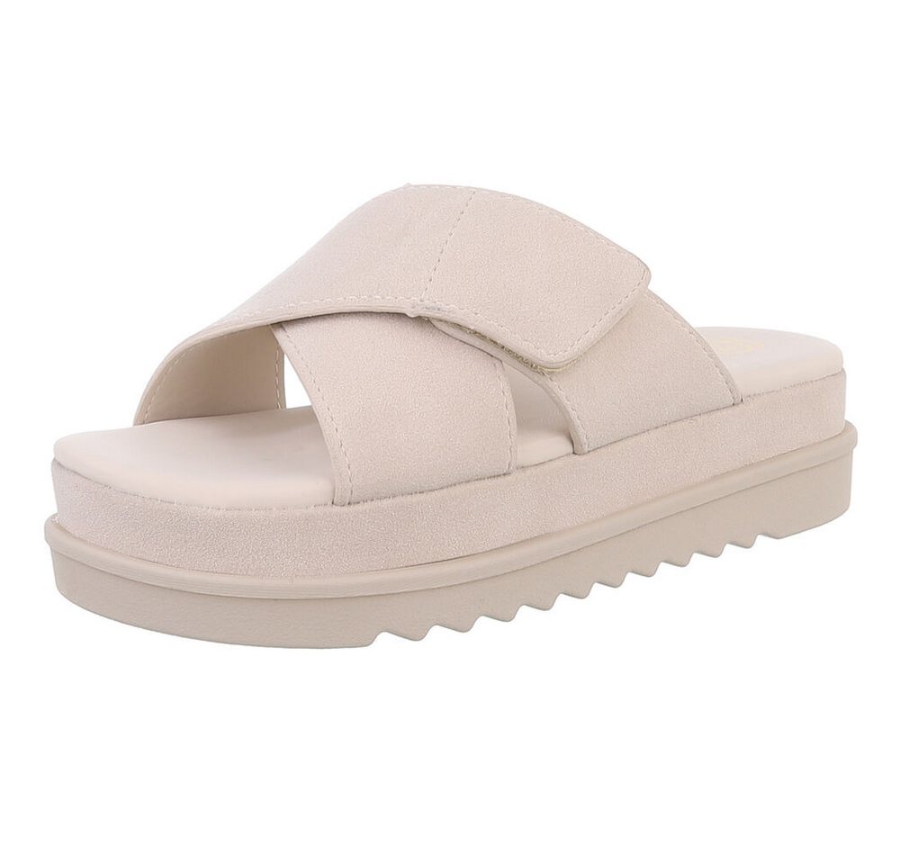 Ital-Design Bequeme Damen-Sandalen mit Klettverschluss in Beige Plateausandaletten (89368491) Flach Pantoletten in Beige