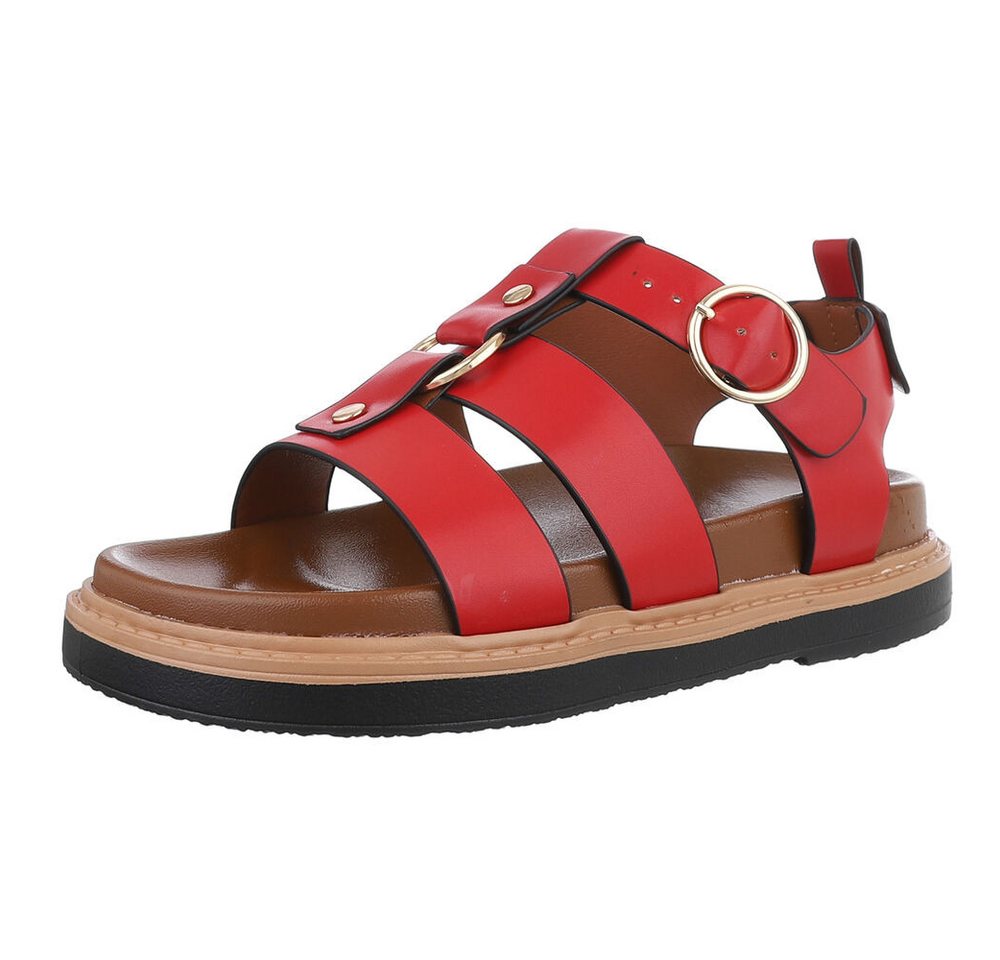 Ital-Design Bequeme Damen-Sandalen mit optimaler Passform Riemchensandalette (89323057) Flach Plateausandaletten in Rot