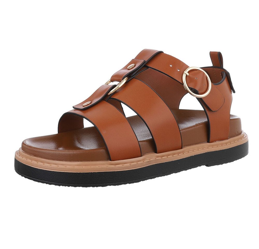 Ital-Design Bequeme Damen-Sandalen mit optimaler Passform Riemchensandalette (89323060) Flach Plateausandaletten in Camel