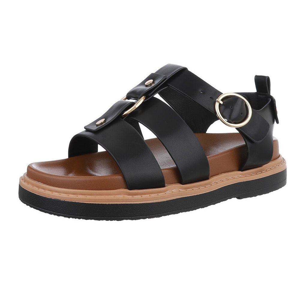 Ital-Design Bequeme Damen-Sandalen mit optimaler Passform Riemchensandalette (89323070) Flach Plateausandaletten in Schwarz