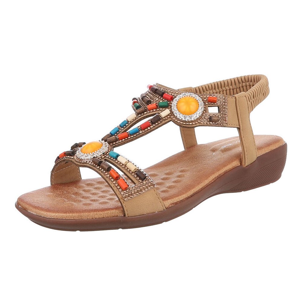 Ital-Design Bequeme Damen-Sandalen mit Perlenverzierungen Riemchensandalette (89368780) Keilabsatz/Wedge Keilsandaletten in Camel