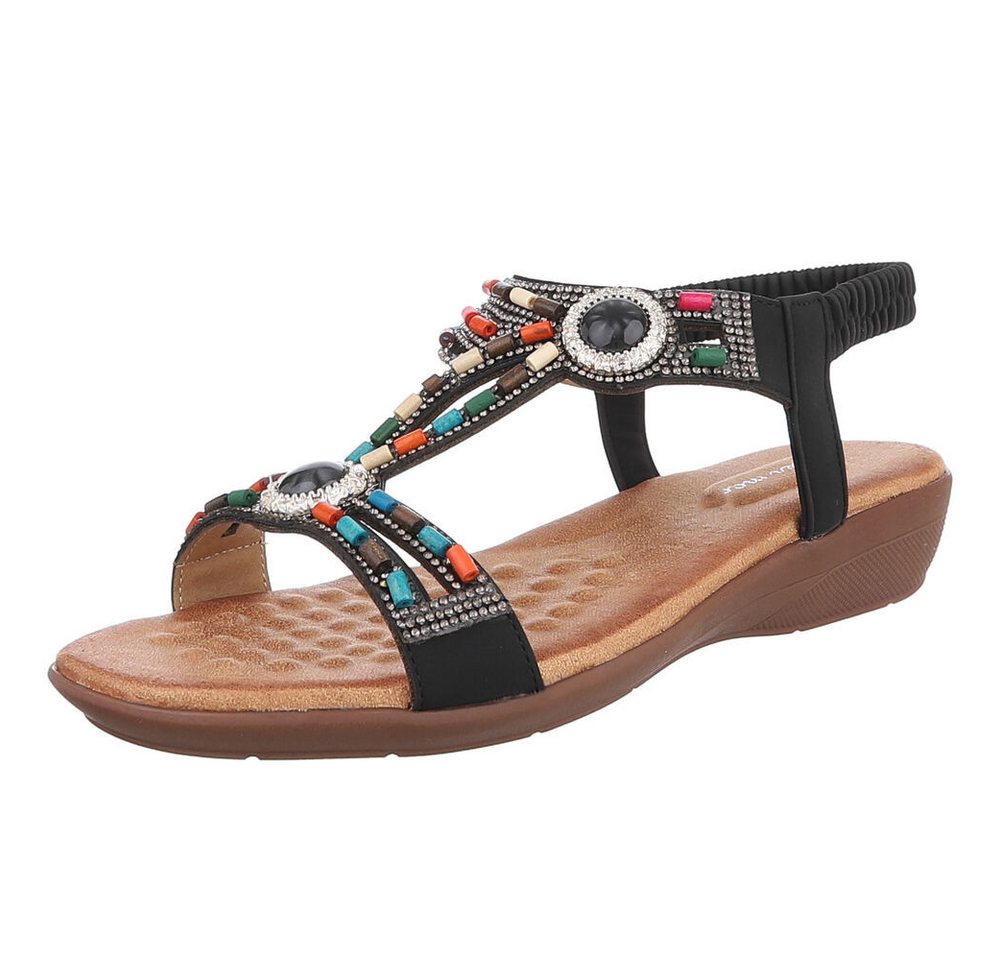 Ital-Design Bequeme Damen-Sandalen mit Perlenverzierungen Riemchensandalette (89368782) Keilabsatz/Wedge Keilsandaletten in Schwarz