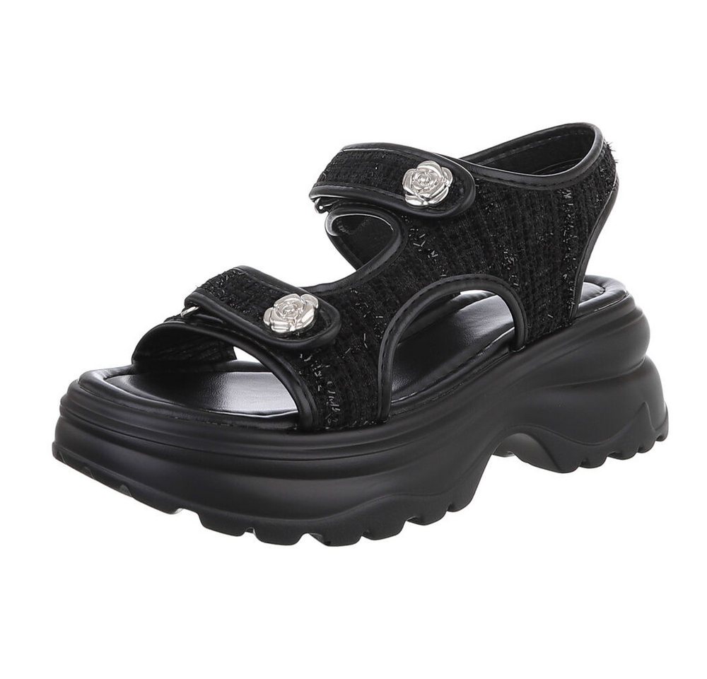 Ital-Design Bequeme Damen-Sandalen mit Rosetten für Alltag und Freizeit Plateausandaletten (89852693) Blockabsatz Sandalen & Sandaletten in Schwarz