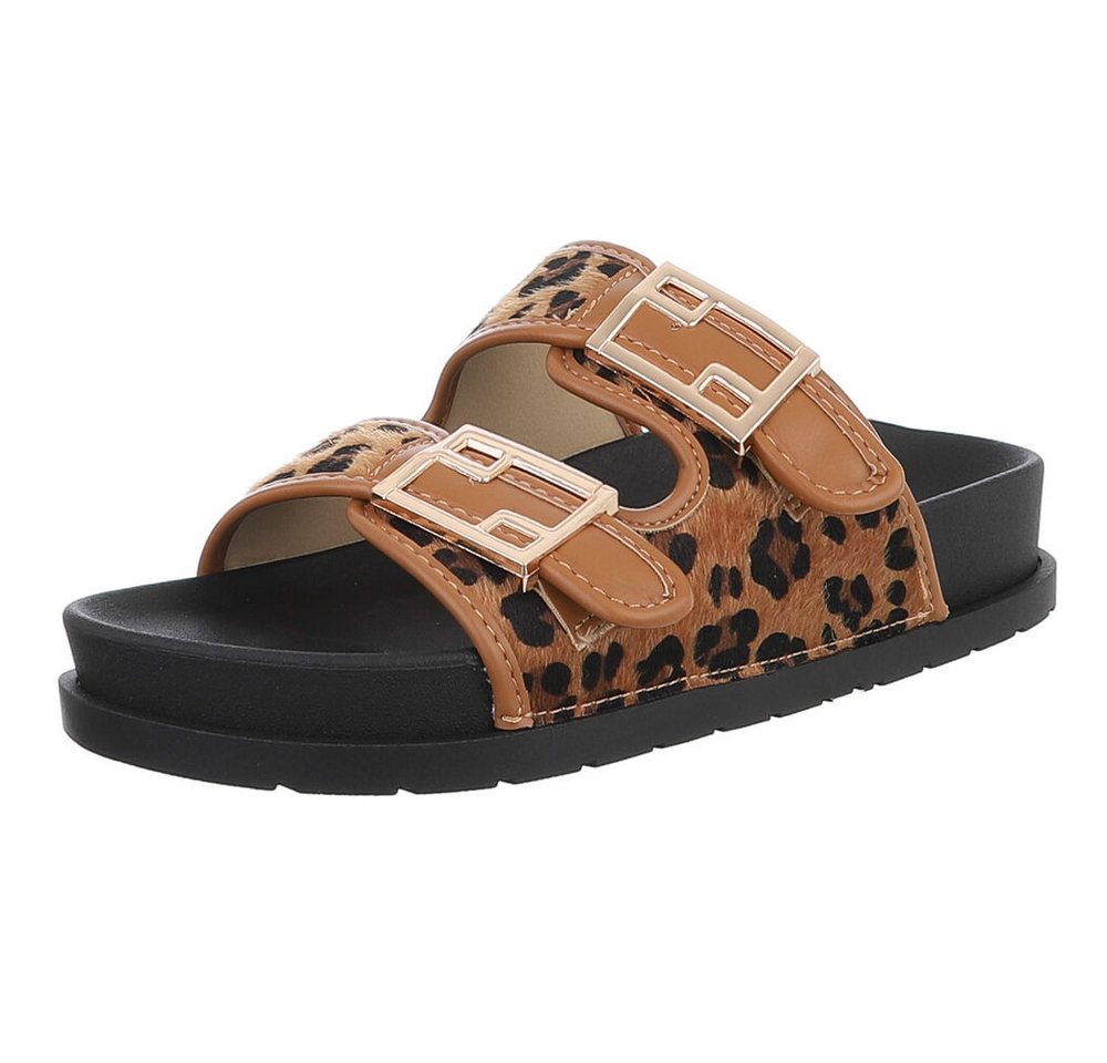 Ital-Design Bequeme Damen-Sandalen mit Schnallen fürs Freizeitstyling Pantolette (89372745) Flach Pantoletten in Braun