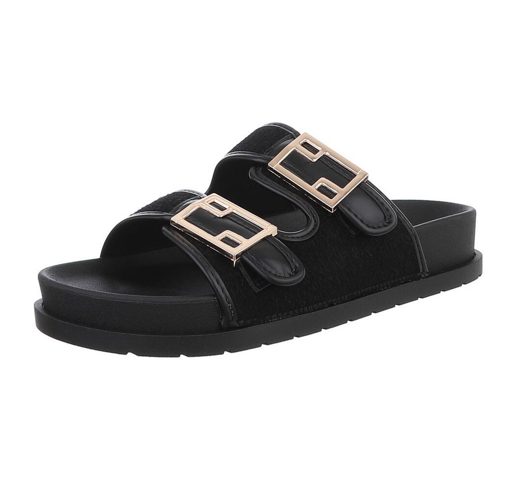 Ital-Design Bequeme Damen-Sandalen mit Schnallen fürs Freizeitstyling Pantolette (89372751) Flach Pantoletten in Schwarz