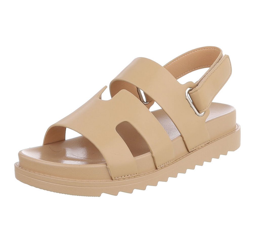 Ital-Design Bequeme Damen Sandalen mit verstellbarem Riemen Riemchensandalette (91512333) Keilabsatz/Wedge Keilsandaletten in Hellbraun
