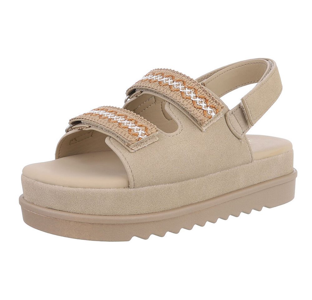 Ital-Design Bequeme Damen-Sandalen mit verstellbaren Riemen, sandfarben Plateausandaletten (89372424) Flach Plateausandaletten in Hellbraun
